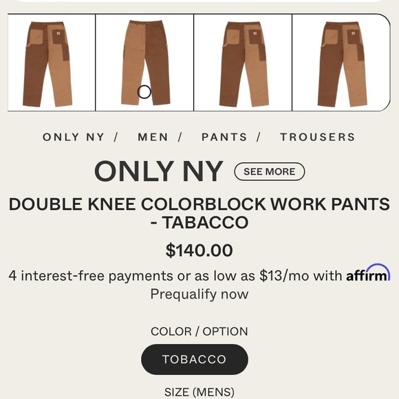 Only NY Double Knee Colorblock Work Pants - Tobacco - 30 Waist - Picture 7 of 7